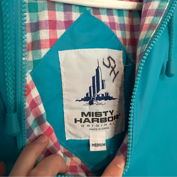 VINTAGE Blue/Green Rain Jacket Size Medium - Picture 3 of 4